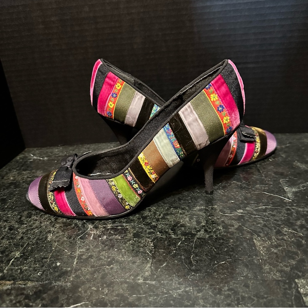 Beverly Feldman Patchwork Kitten Heels Multi Colo… - image 3